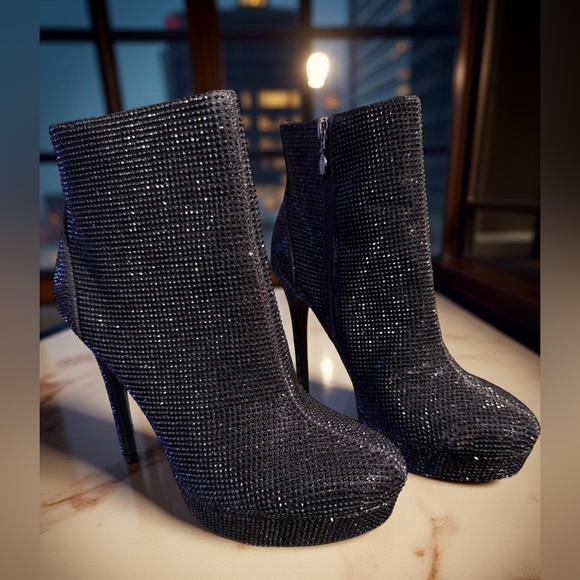 Thalia Sodi NWT Sz 7 Glittering Black Platform Stiletto Heel Ankle Boots (SH098) - Picture 9 of 12